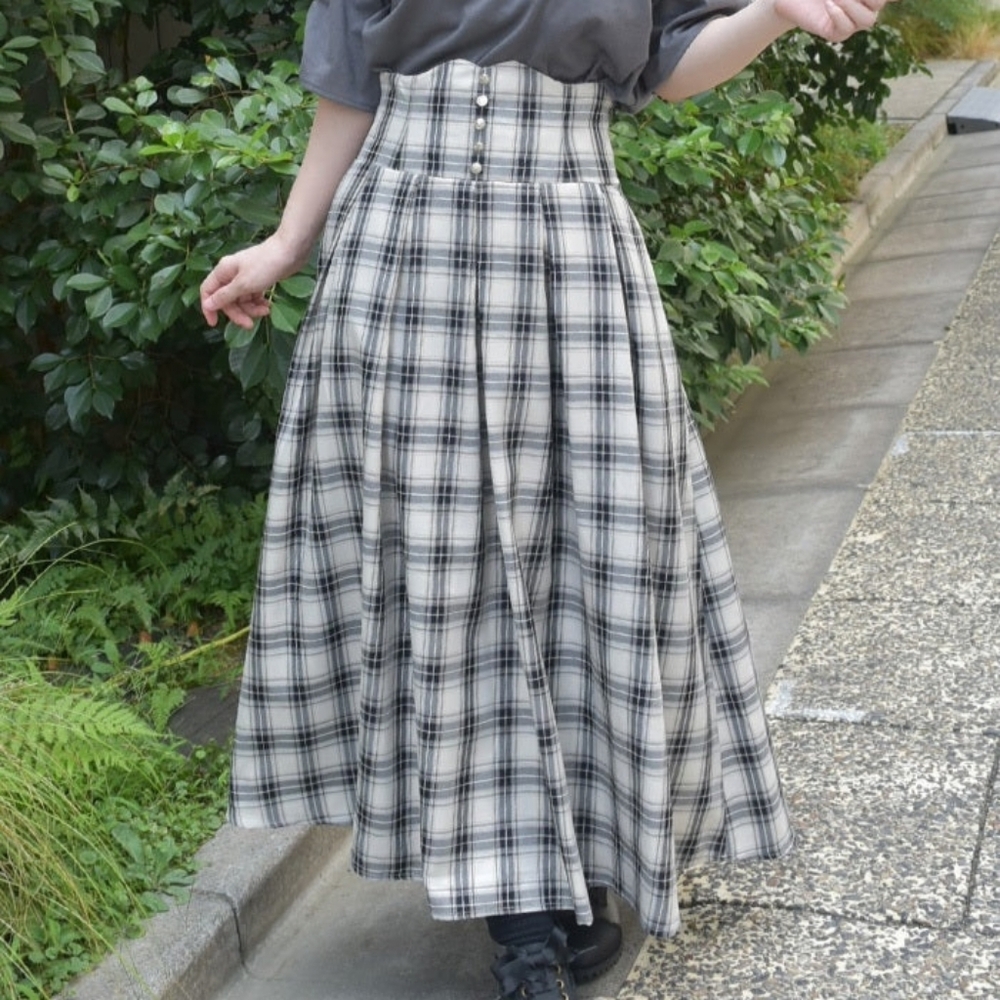 Axes Femme - Check Pattern High-Waisted Skirt